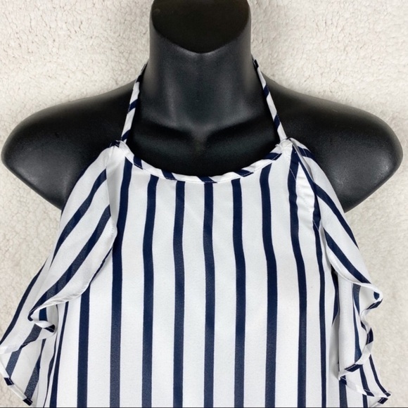 JCrew Halter Blue/White Striped Flutter Dress XS - Picture 5 of 6